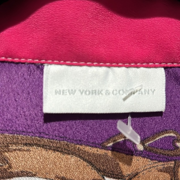 New‎ York & Company NY&C Blouse Shirt  Chain belt Belt Design purple White Sz M - Picture 3 of 10